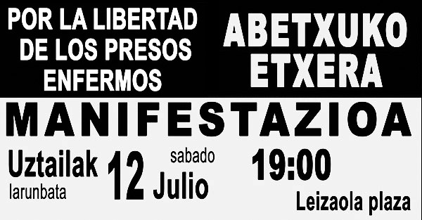 Manifestazioa: uztailak 12 - 19:00 - Leizaola plaza (Gasteiz)